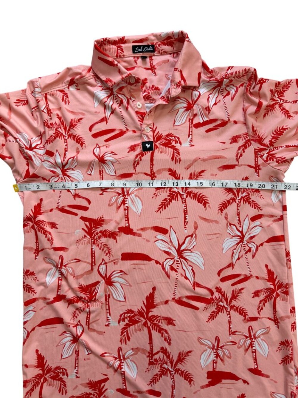 Bad Birdie Mens Size L Ricky Rose Polo Golf Shirt Stretch Tropical Performance - Picture 5 of 6